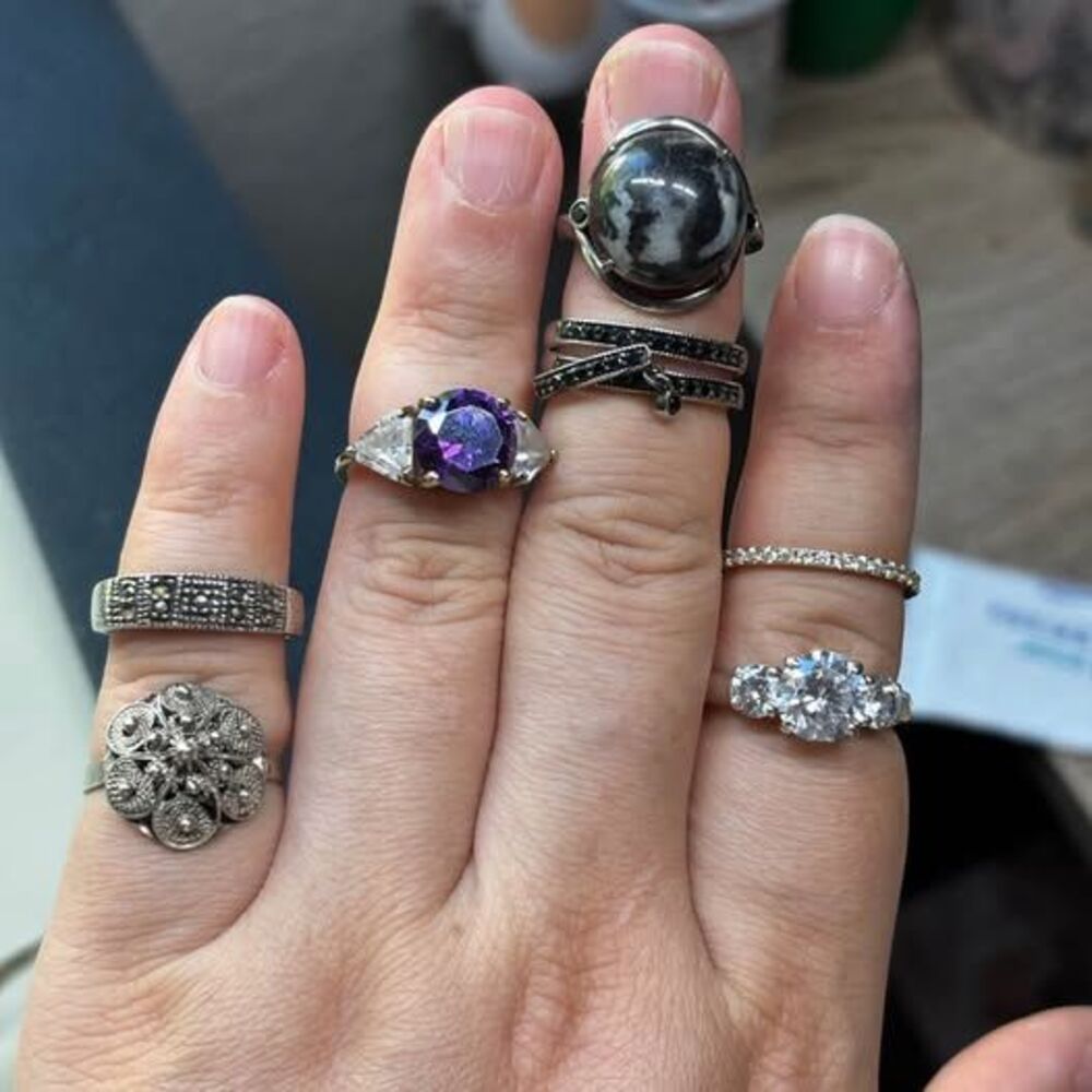 7pc Sterling Silver 925 Ring Lot CZ Marcasite Gemstone Mixed Sizes